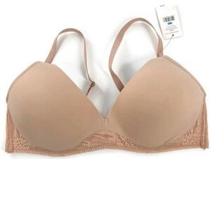 New Sleek Lace Wire-Free Bra 34D Nude Blush Lightweight Lift